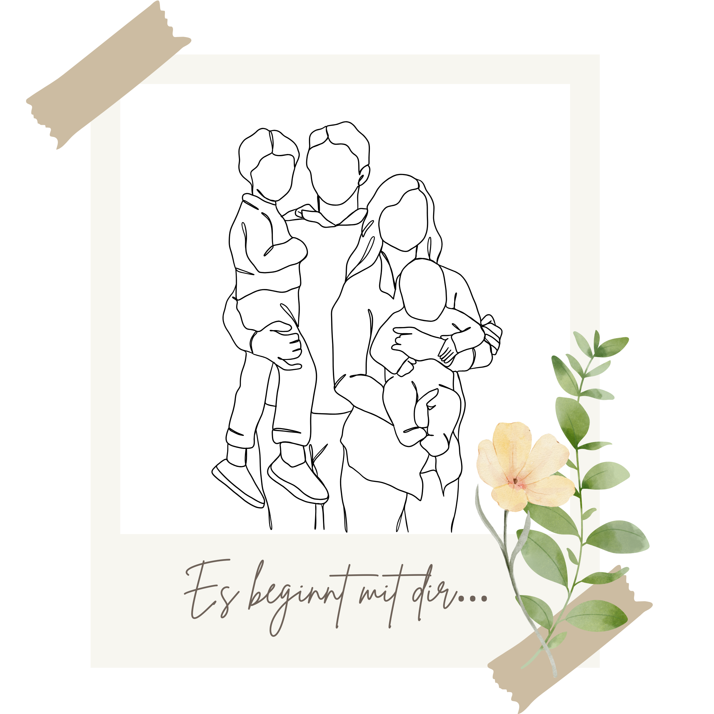 Ein Vater hält sein Kind auf dem Arm und legt die andere Hand um die Mutter, die ein Baby auf dem Arm trägt.